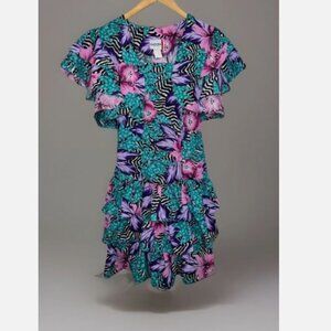 Vtg Isadora New York - 2 Piece Dress & Jacket Set - Tropical Floral Zebra - Sz 5